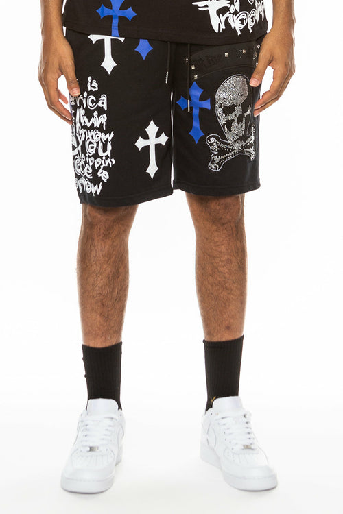 Bejewelled Skull Shorts