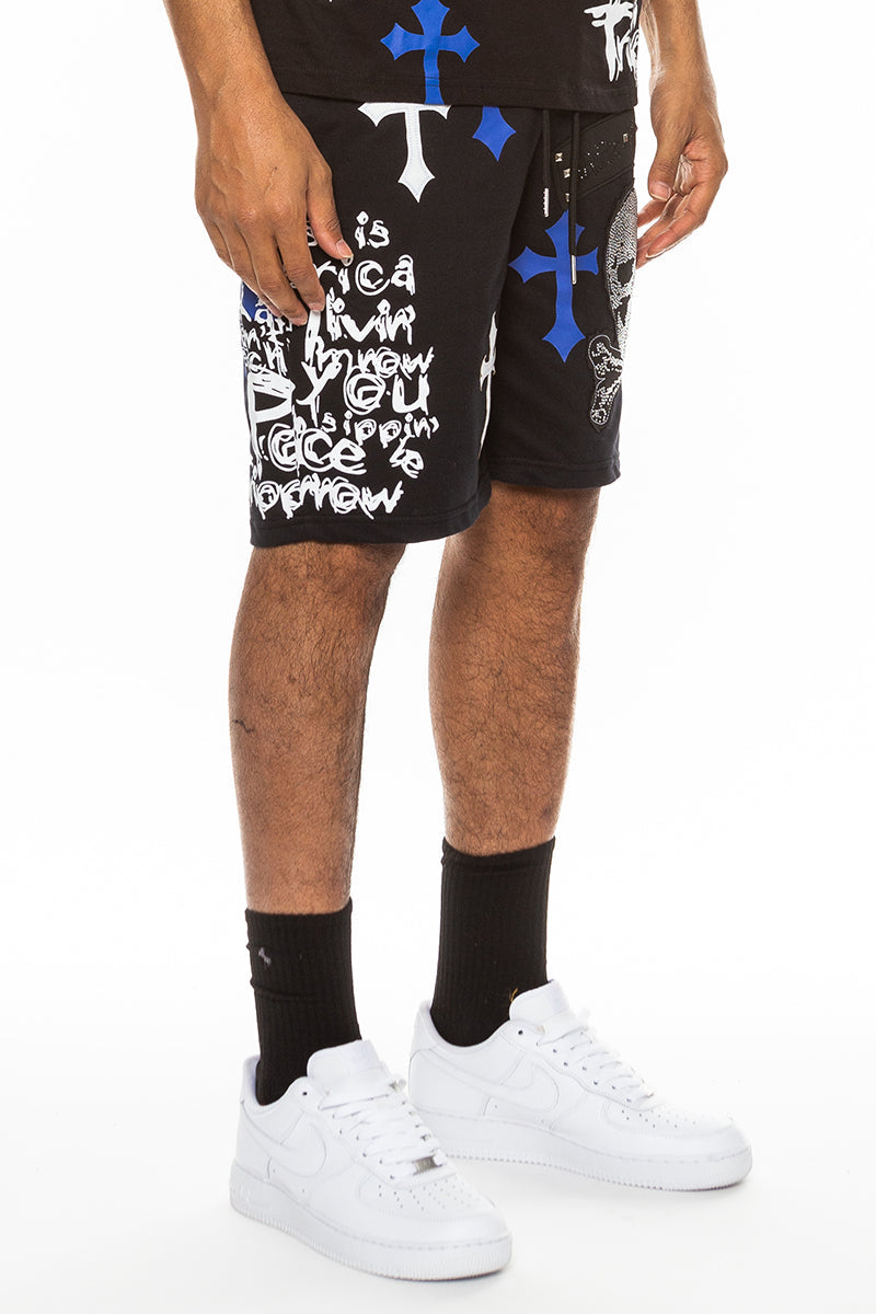Bejewelled Skull Shorts