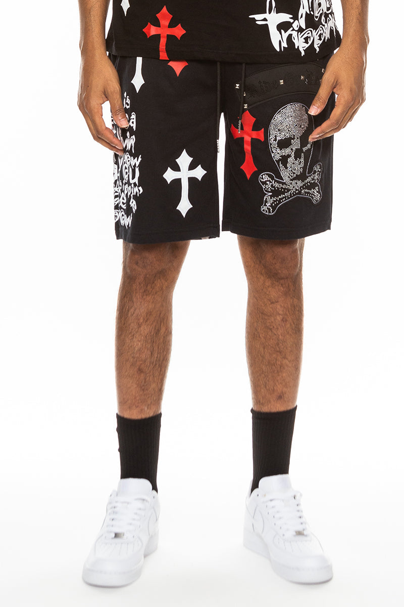 Bejewelled Skull Shorts